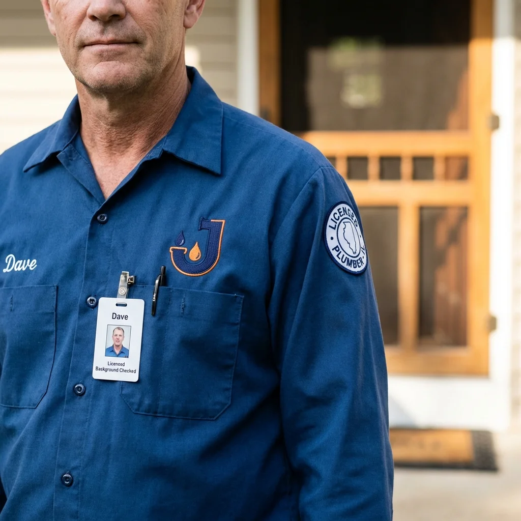 Licensed plumber showing ID badge in Wakarusa, IN