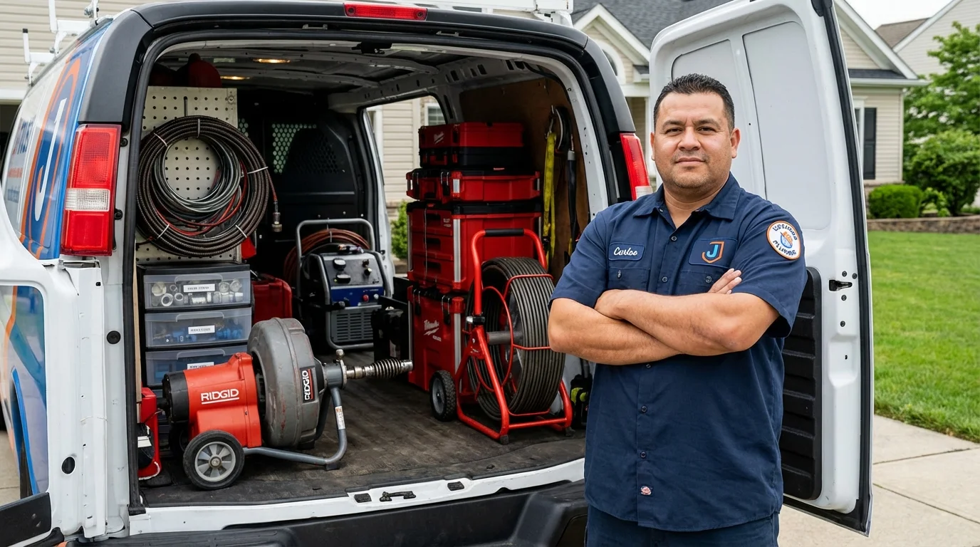 Professional drain cleaning equipment and Johns Plumbing LLC plumber in Wakarusa